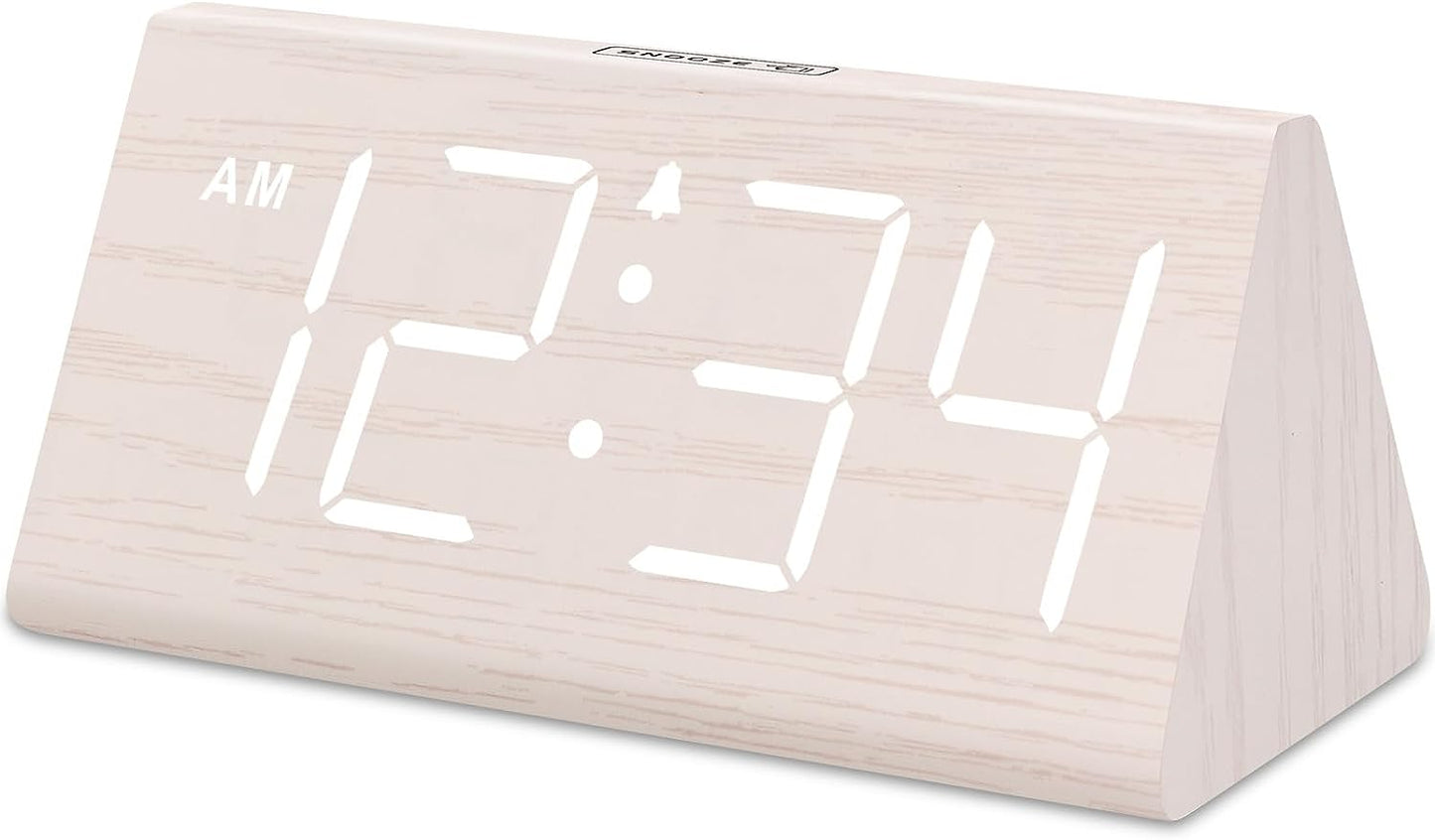 Wooden Digital Alarm Clock for Bedroom - Living Room Desk Clock with Large Numbers, Bedside Nightstand Clock with USB Port, Adjustable Volume, Dimmer, Snooze, DST, Office Wood Décor, Gifts