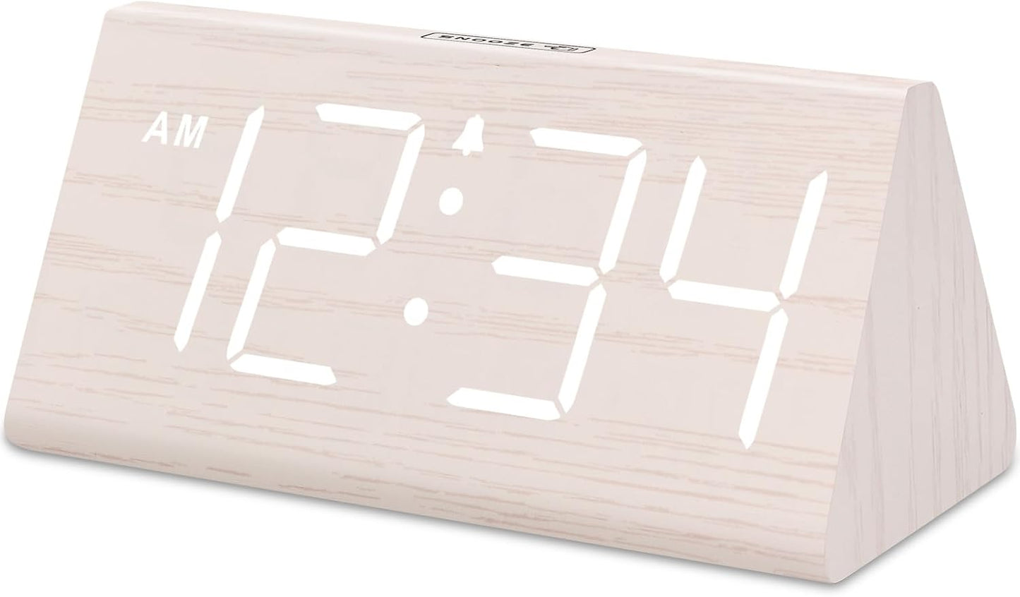 Wooden Digital Alarm Clock for Bedroom - Living Room Desk Clock with Large Numbers, Bedside Nightstand Clock with USB Port, Adjustable Volume, Dimmer, Snooze, DST, Office Wood Décor, Gifts