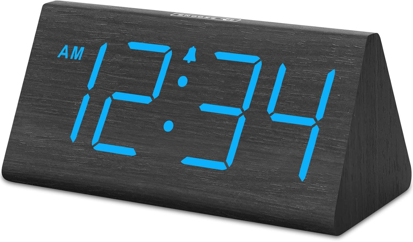 Wooden Digital Alarm Clock for Bedroom - Living Room Desk Clock with Large Numbers, Bedside Nightstand Clock with USB Port, Adjustable Volume, Dimmer, Snooze, DST, Office Wood Décor, Gifts