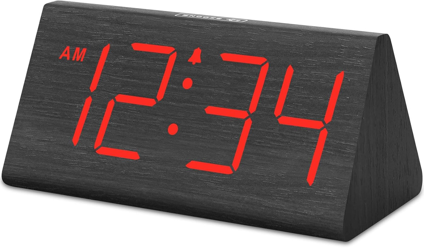 Wooden Digital Alarm Clock for Bedroom - Living Room Desk Clock with Large Numbers, Bedside Nightstand Clock with USB Port, Adjustable Volume, Dimmer, Snooze, DST, Office Wood Décor, Gifts