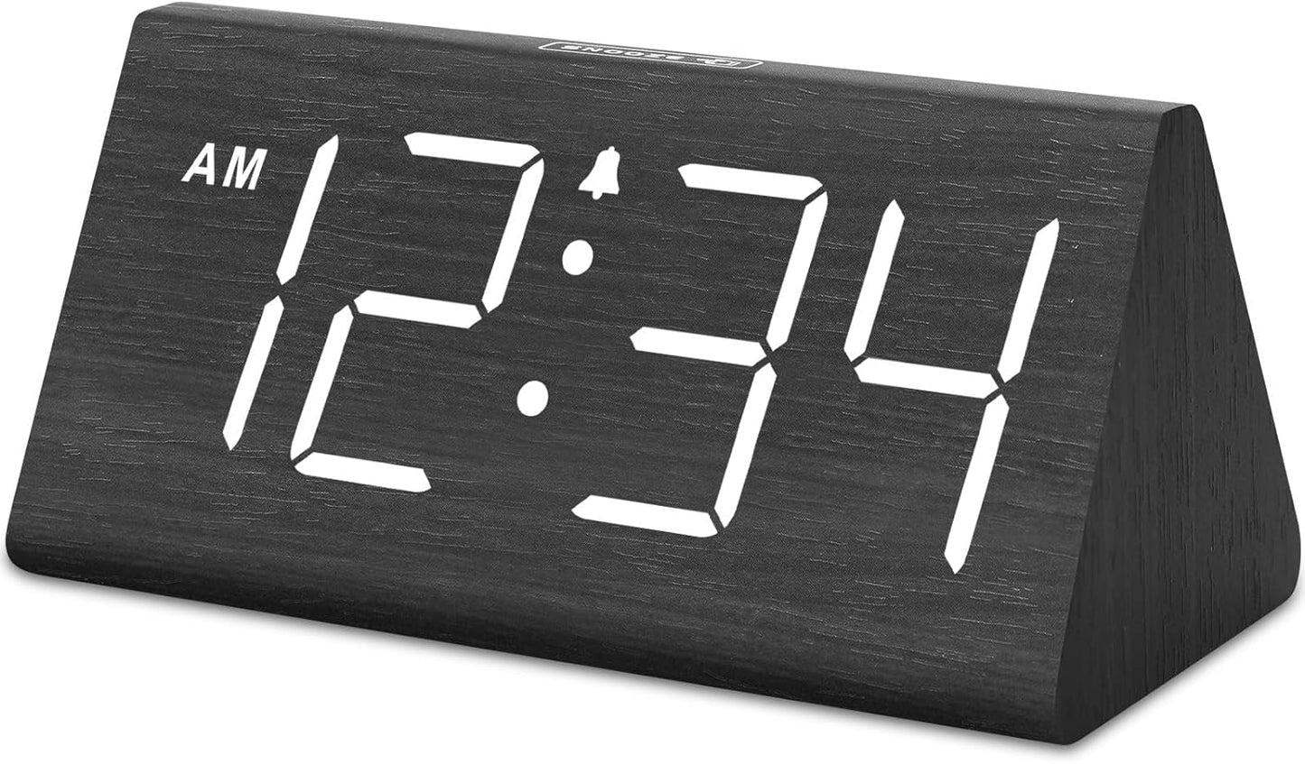 Wooden Digital Alarm Clock for Bedroom - Living Room Desk Clock with Large Numbers, Bedside Nightstand Clock with USB Port, Adjustable Volume, Dimmer, Snooze, DST, Office Wood Décor, Gifts